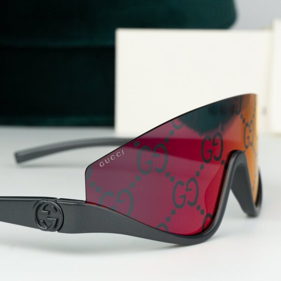 Gucci Women Sunglasses Grey Red Miror Logo Shield Mask GG1650S 009 BRAND NEW main image 2